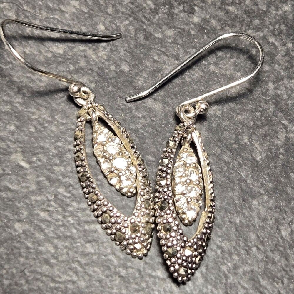 Thai Marquise Marsacite Dangly Sterling Silver Earrings